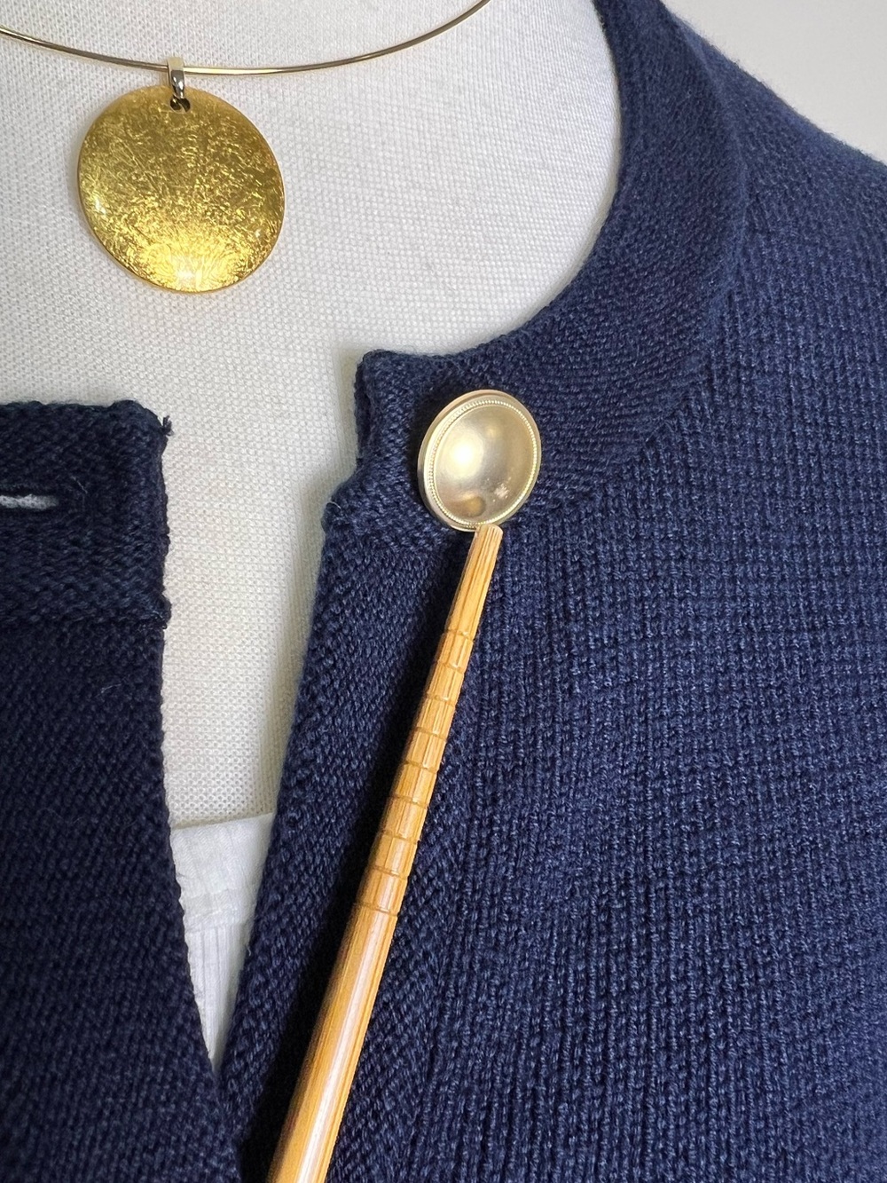 Quince Organic Cotton Sweater Jacket Navy Gold Button Cardigan Women's M NWT - Picture 7 of 11